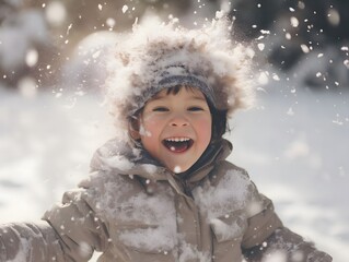 Joyful Child Playing in the Snow