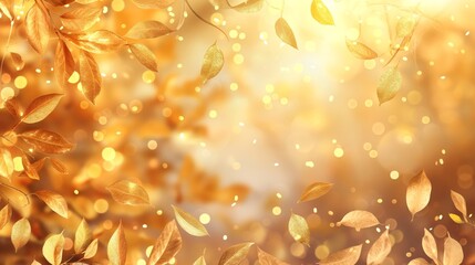 Poster - Golden autumn leaves and sunlight mock up background with empty copy space and bokeh, empty autumn seasonal copy space, autumn background