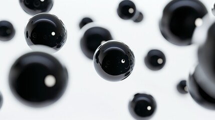 Poster - black abstract bubbles round circles spheres white background, white and black minimalistic abstract background and black spheres with soft light and shadows. black and white minimalistic background