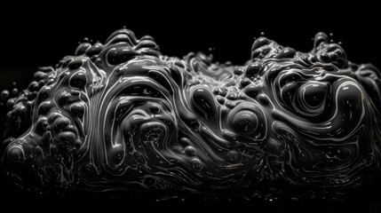 Wall Mural - Abstract Black and White Liquid Swirling with Bubbles