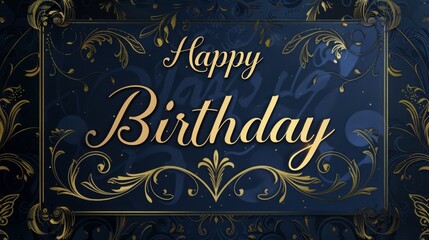 Poster - A vibrant blue backdrop features intricate gold designs showcasing heartfelt birthday greetings.