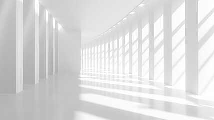 Poster - White abstract empty corridor with columns room studio bright background. Empty white abstract space place room mock up with sunlight and shadows