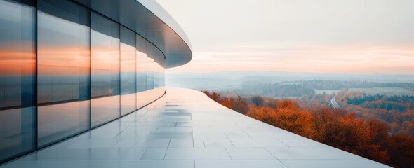 Canvas Print - Modern Architectural Structure Overlooking a Valley at Sunrise