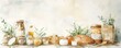 © Georgii - Minimalist watercolor of rustic kitchen pantry with bread and glass jars