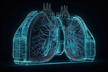 Poster - Artificial implant science concept with technological AI lungs on the circuit board.