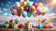 © Tatiana - Colorful balloons and gifts celebrating a birthday against a bright sky