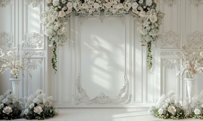 Wall Mural - Classic luxury wedding ceremony with flower for backdrop interior wall background and copy space, Generative AI