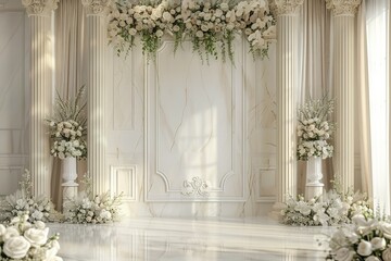 Wall Mural - Luxury wedding ceremony interior wall background and copy space, Generative AI