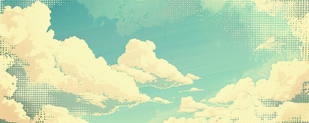 A vintage sky background with clouds, blue and beige colors