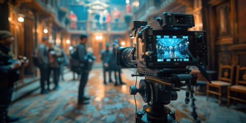 Wall Mural - a professional camera setup capturing the intricate details of a vibrant indoor scene with several p