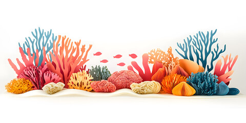 Wall Mural - Colorful coral reef paper cut isolated on white background