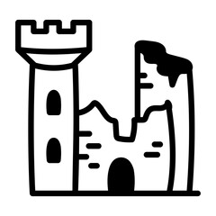 Sticker - Castle ruins icon designed in line style 