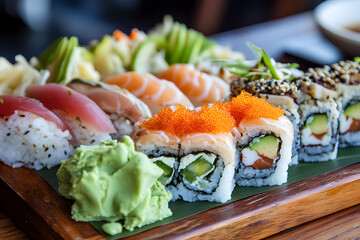 Japanese seafood sushi set. Sushi rolls Image for cafe and restaurant menu