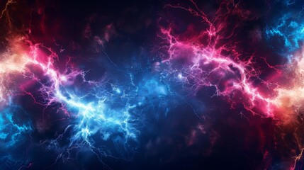 Wall Mural - A mesmerizing abstract background depicting a clash of red and blue lightning energy, symbolizing duality, power, conflict, and the interplay of opposing forces.