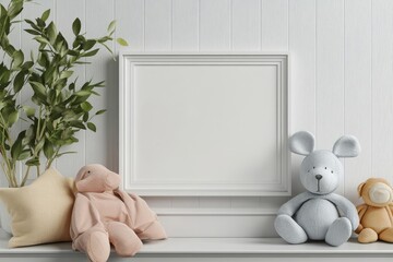 Mock up frame in unisex children room interior background, 3D render, Generative AI