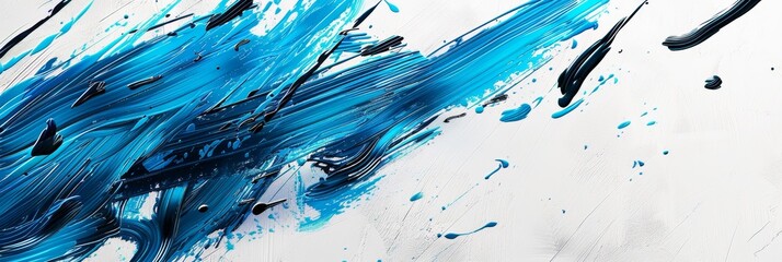 Poster - An abstract background with blue and black paint splatters, symbolizing creativity, energy, movement, and abstract art.