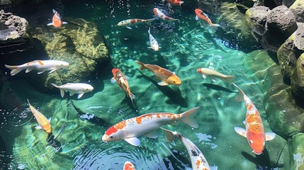 Wall Mural - Japanese koi fish swimming in a pool