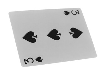 Wall Mural - Flying playing card for poker and gambling, three of spades isolated on white, clipping path