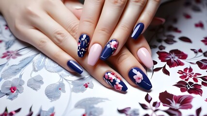 female manicure and floral patterns. nail art service.