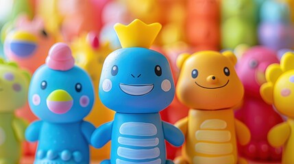 Sticker - Colorful toys with happy faces. AI.