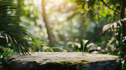 Poster - Stone Platform in a Lush Green Forest