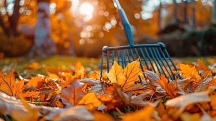 Poster - Autumn Leaves and Rake