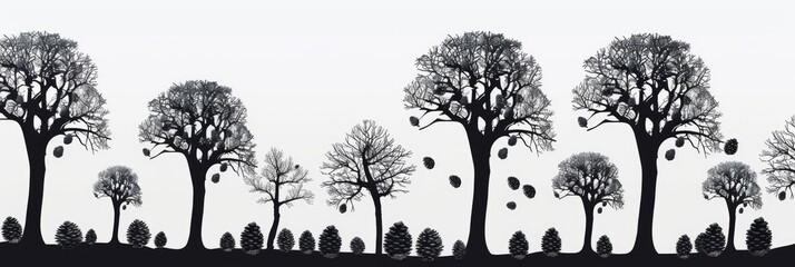 Poster - Silhouetted Grove of Deciduous Trees with Cones