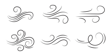 Wall Mural - Doodle wind line sketch set. Hand drawn doodle wind motion, air blow, swirl elements. Sketch drawn air blow motion, smoke flow art, abstract line. Isolated on white background . vector illustration.