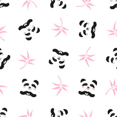 Wall Mural - Cute panda seamless pattern. Vector illustration of panda bears and bamboo