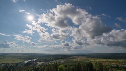 Wall Mural - blue sky white clouds. puffy fluffy white clouds. cumulus cloud cloudscape timelapse. summer blue sk
