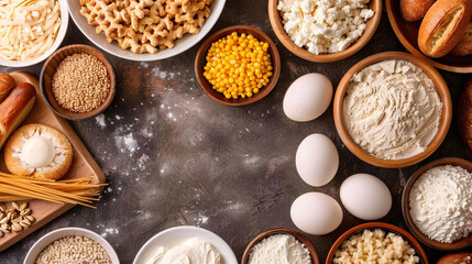 Various Baking Ingredients on Wooden Table