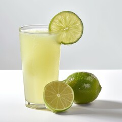 Medium shot of Soursop fruit juice in a glass near the Soursop fruit, isolated on a white background, 