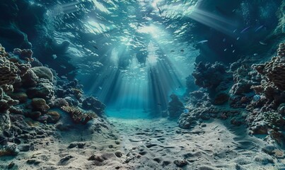 Wall Mural - Capture a hyper-realistic 4K photo of a surreal stereoscopic underwater world