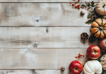 Wall Mural - Autumnal Harvest on Rustic Wood Background