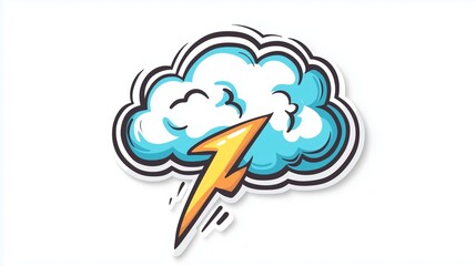 Sticker - Colorful Cartoon Cloud with Lightning Bolt Illustration