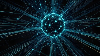 A blue sphere with a network of lines surrounding it
