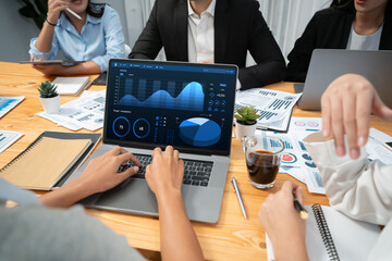Poster - financial data analysis dashboard by fintech bi or business intelligence display on laptop screen to