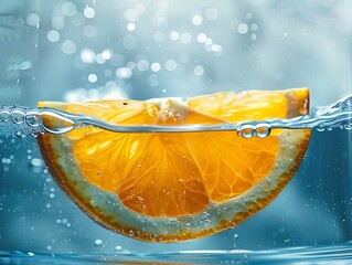 Wall Mural - A slice of orange falling into water