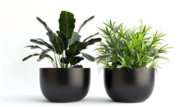 House plants in black pot isolated on white background 3d rendering
