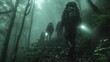 © studio clever - Hikers in mysterious forest with fog - generative ai