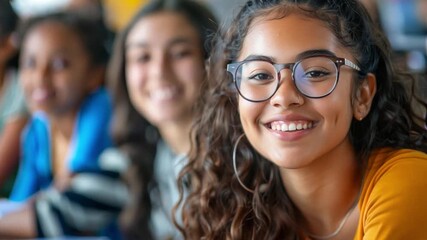 Poster - A group of young students smiles brightly while participating in a classroom activity, showcasing joy and engagement during their learning experience.