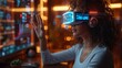 © studio clever - Woman using virtual reality headset in tech environment - generative ai