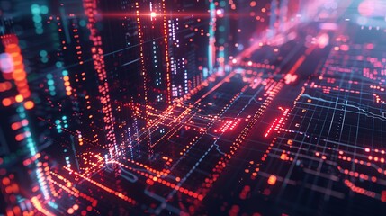 Poster - Vibrant Digital Data Visualization Representing Network Activity in a Modern Urban Environment at Night