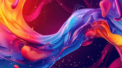Poster - Colorful Abstract Swirling Waves of Paint on a Dark Background Captured in Digital Art Form