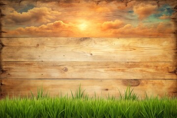 Wall Mural - Weathered old paper features a warm, natural design resembling wood flooring, blending beige and peach hues, evoking a serene grassy landscape on a rustic textural background.