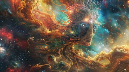 Wall Mural - Mystical Cosmic Entity - Vibrant Space Art