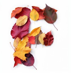 Wall Mural - Colorful Autumn Leaves Forming Letter E on White Background