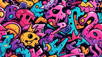 Poster - Background with graffiti pop art abstract modern colorfull pattern wallpaper art Abstract Hand Drawing Spray Paint Camouflage Brush Strokes Clouds Dots Background