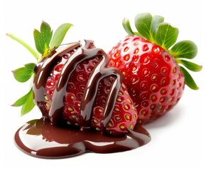 Strawberry dipped in chocolate on white background