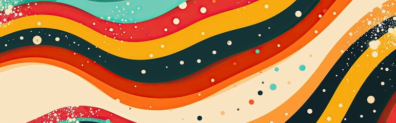 Poster - Colorful Retro Abstract Wallpaper Featuring Curved Lines and Stripes in a Vintage Grunge Style
